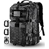 Hannibal Tactical MOLLE Assault Pack, Tactical Backpack Military Army Camping Rucksack, 3-Day Pack Trip w/USA Flag Patch, D-Rings, Black Camo