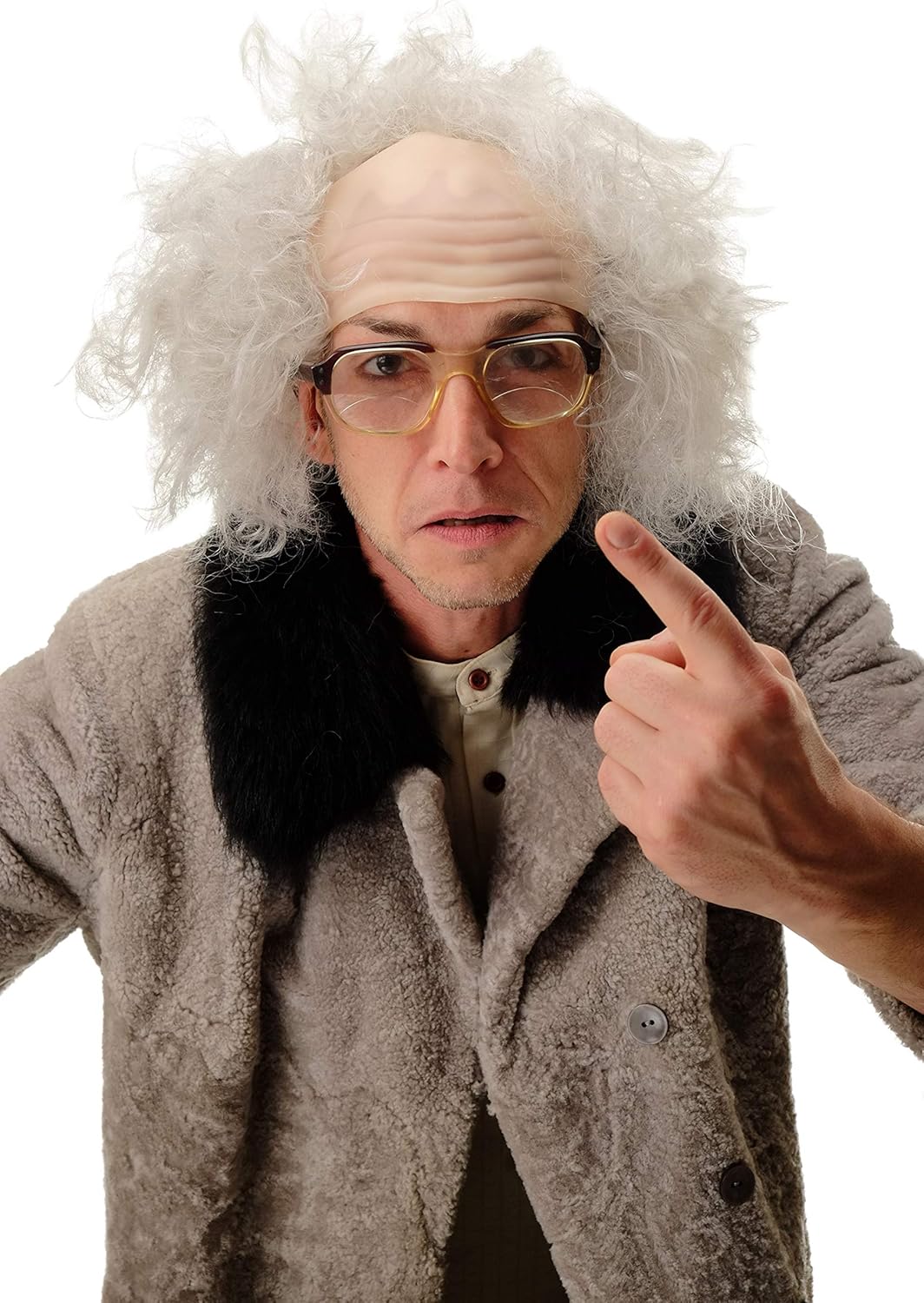 WIG ME UP ® - 3893-P68A Peluca Caballero Hombre Halloween Carnaval Abuelo Viejo científico Loco Profesor Einstein Gris Media Calva