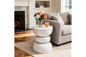 Ultym 18" Outdoor Side Table, Modern Hourglass Garden Stool in Painted Faux Terrazzo-Look, Patio Coffee Accent Table Decorative, Durable Weatherproof MGO & Easy Assembly Round Table for Room Porch
