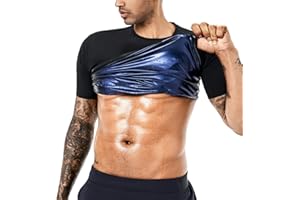 BODYSUNER Sauna Sweat Suits Shirt Waist Trainer for Men Compression Vest Workout Gym Clothes Sweat Enhancer Short Sleeve