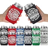 Funny Beer Can Cooler Sleeve, 12 Pcs Bulk Multicolor Quotes Insulated Neoprene Coolers Sleeves, Collapsible Drink Holder for Soda Cans and Water Bottles Travel Camping Birthday Party Supplies