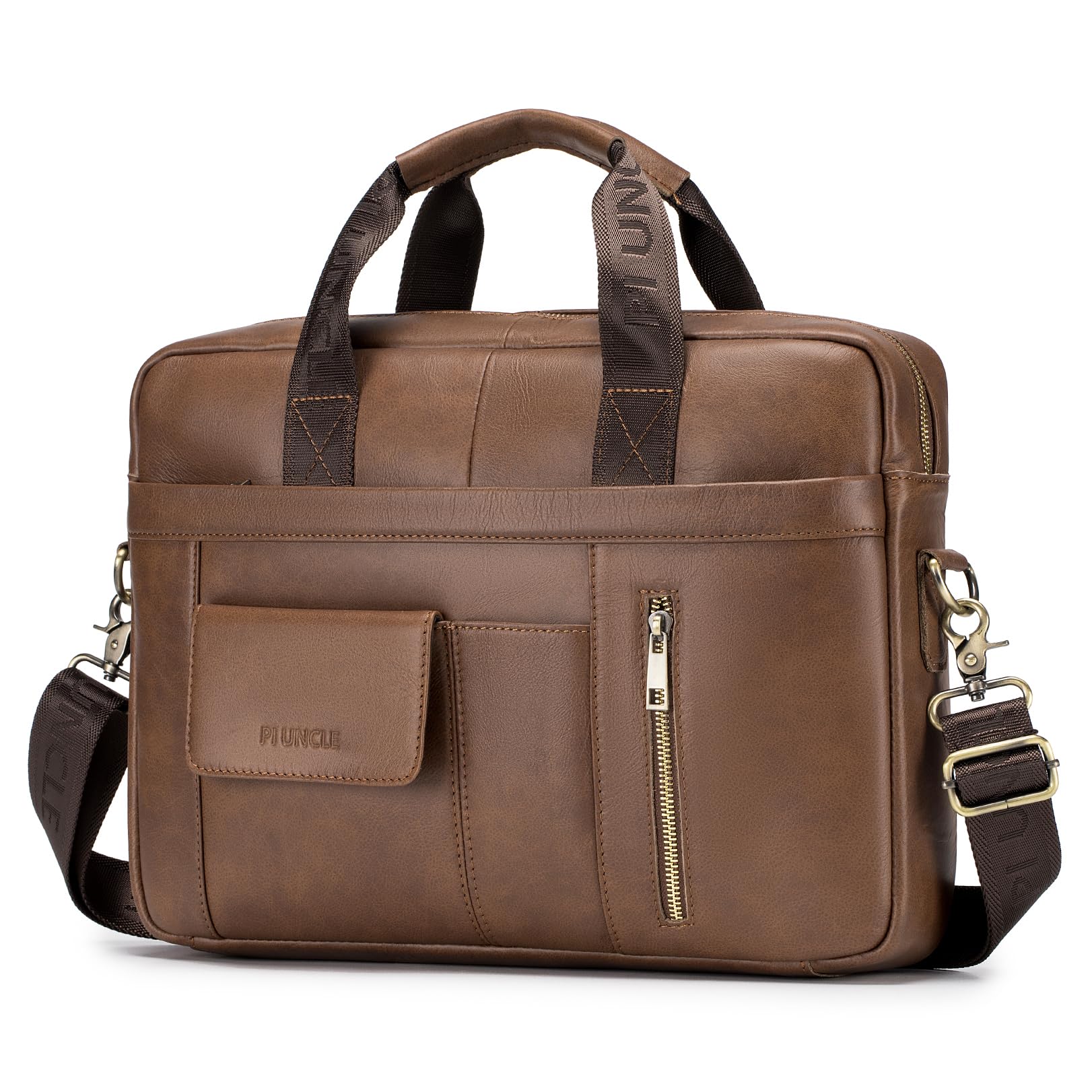 BAGZY Mens Genuine Leather Laptop Briefcase Shoulder Bag Messenger Handbag Sling Crossbody Business Document Bag Satchel School Rucksack 15.6 inches Laptop Bag for Office Work