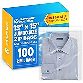 Spartan Industrial - 13" X 15" (100 Count) 2 Mil Clear Reclosable Zip Plastic Poly Bags with Resealable Lock Seal Zipper