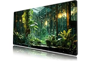 MECHANICAL CATTLE Aesthetic Plants Desk Mat Green Large Mouse Pad Cozy Rainy Day Greenhouse Desk Pad Big Full Desk Mousepad XXL Extended Keyboard Mouse Mat 31.5''X15.7'' Cute Desk Decor for Women