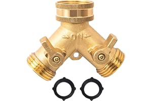 Xiny Tool Hose Splitter, Garden Hose Splitter Heavy Duty 2 Way, Solid Brass Water Hose Y Splitter 2 Valves with 2 Extra Rubber Washers
