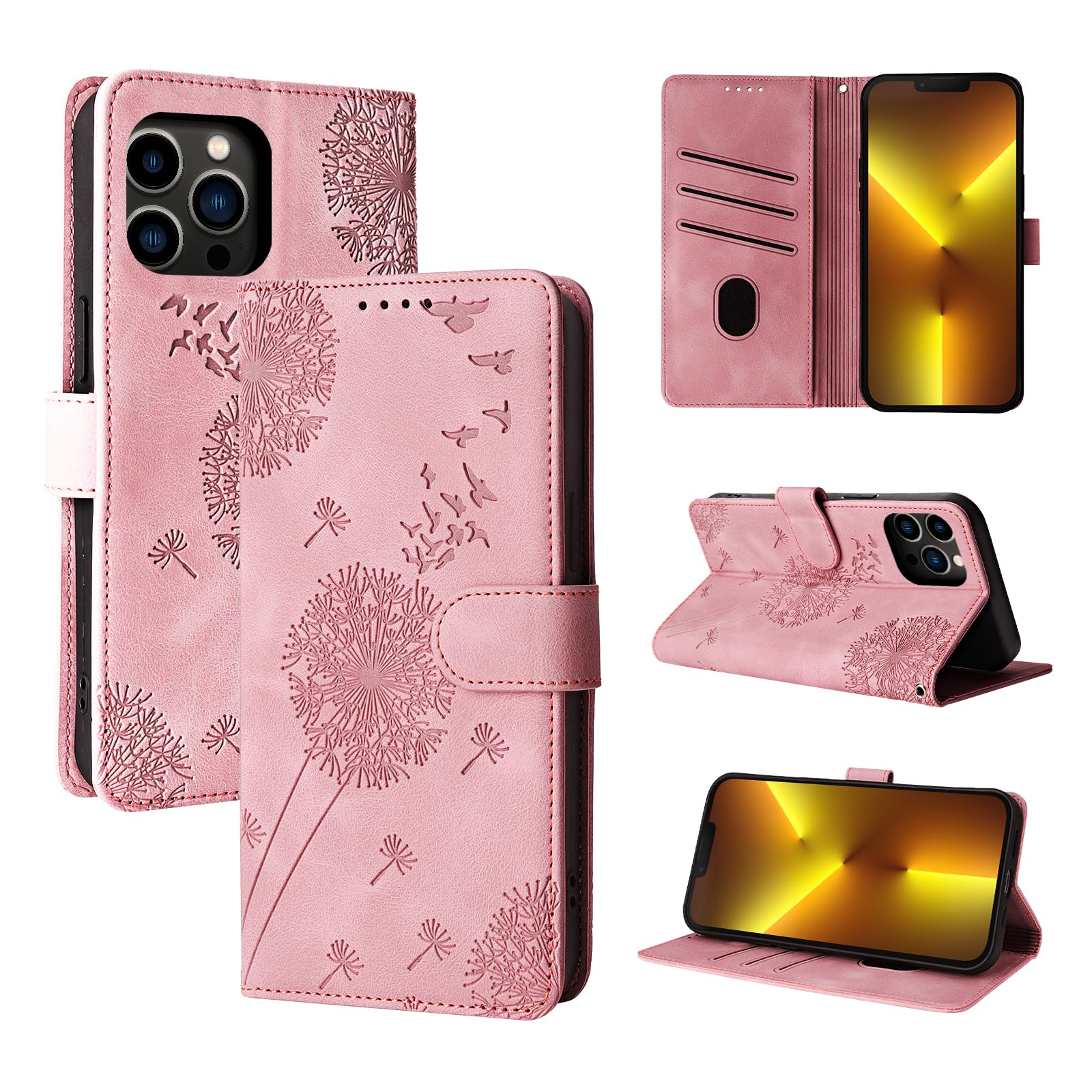 Rostsant iPhone 13 Pro Max Case Flip Wallet Magnetic Dandelion PU Leather iPhone 13 Pro Max 5G Rose Gold — image 1