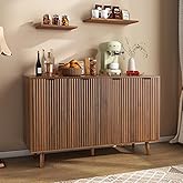 LYNCOHOME Fluted Sideboard Cabinet, Buffet Cabinet with 4 Doors, Kitchen Storage Cabinet with Solid Wood Feet for Kitchen, Di