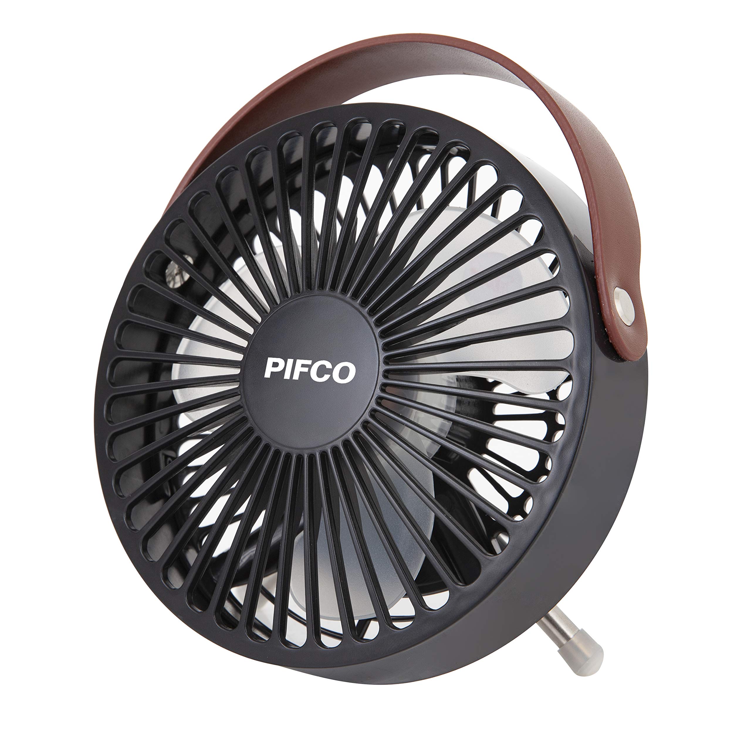 Pifco P55003 6 Inch Black USB Powered Desk Fan, Leather Strap Handle for Easy Portability