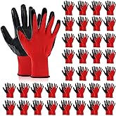 Potchen 36 Pairs Black and Red Nitrile Coated Work Gloves for Men, Gardening, Construction, Warehouse, Indoor and Outdoor Activities