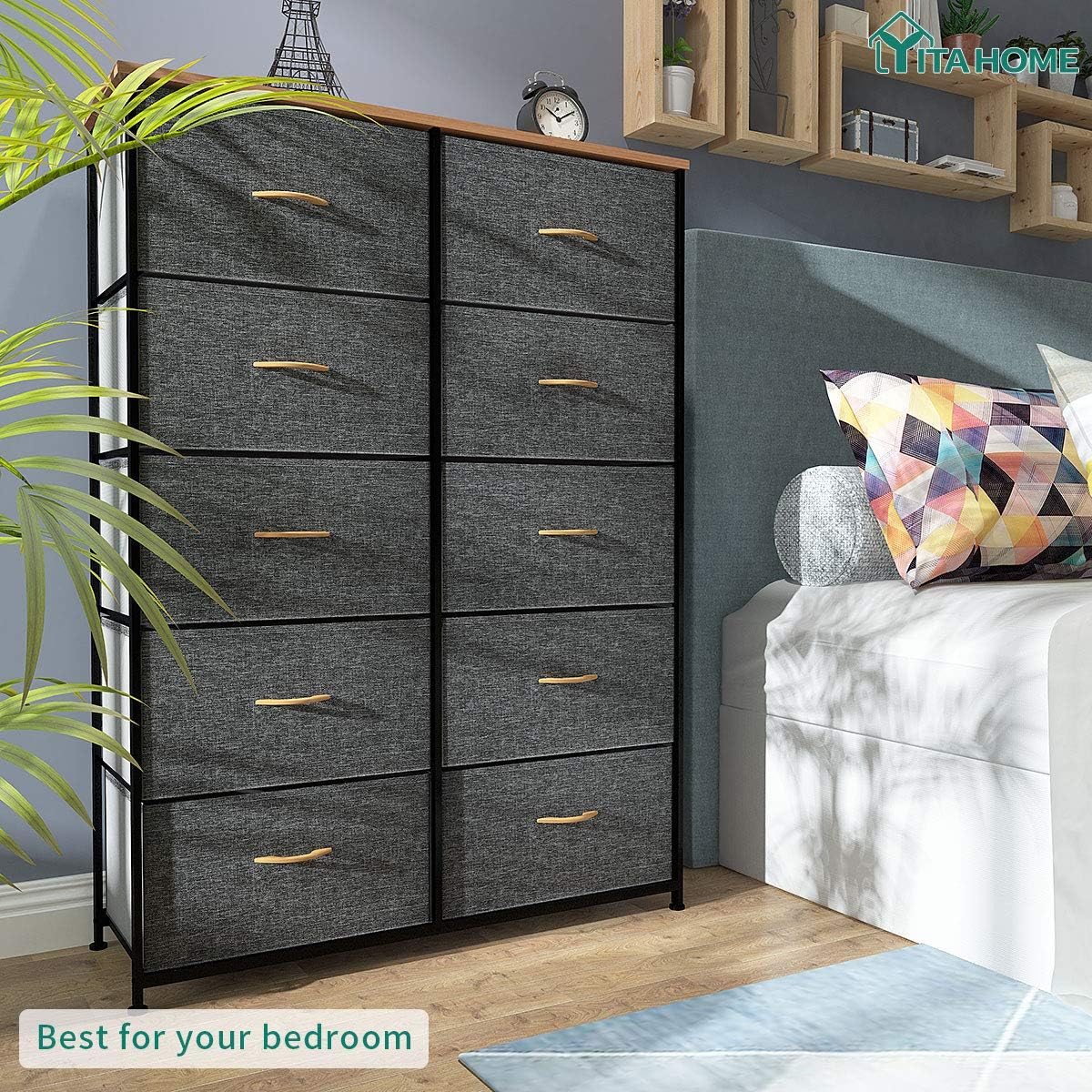 YITAHOME 10 Drawer Dresser - Fabric Storage Tower, Organizer Unit for Bedroom, Living Room, Hallway, Closets & Nursery - Sturdy Steel Frame, Wooden Top & Easy Pull Fabric Bins (Dark Gray) : Home Improvement