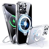 FNDMIL 360°Rotatable Magnetic Ring for iPhone 15 Pro Case with MagSafe[Non-Slip Texture Edge][Built-in Kickstand][Military Shockproof][Anti-Yellowing] Transparent Soft Silicone Bumper Slim,Clear