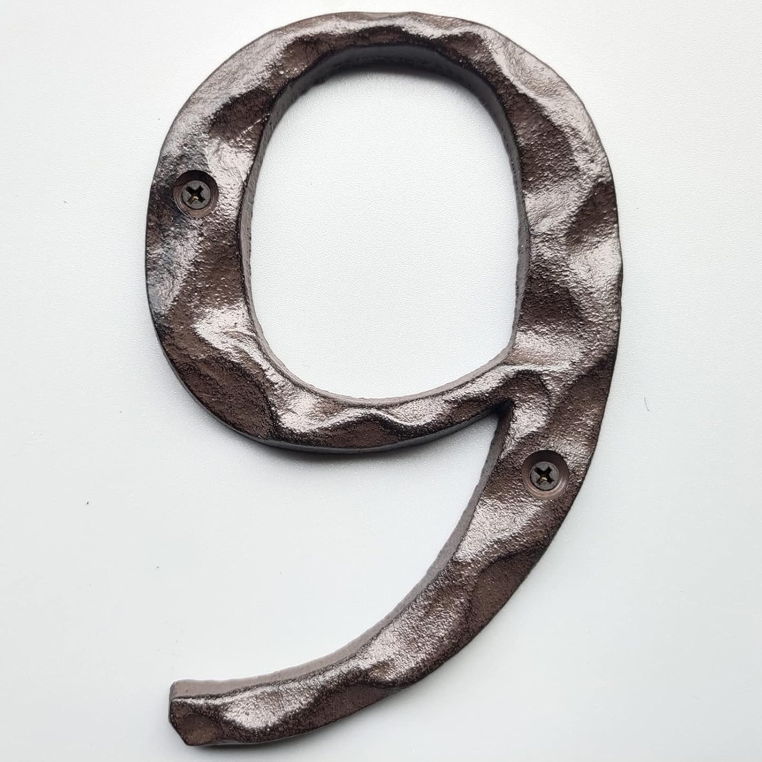 Address Signs - 5 Inch House Numbers for Outside-Cast Iron Metal Home Address Number/Heavy Duty & Sturdy Unique Hammered Look/Number 9