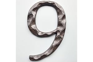 JERRYBABY 5 Inch House Numbers for Outside-Cast Iron Metal Home Address Number/Heavy Duty & Sturdy Unique Hammered Look/Number 9