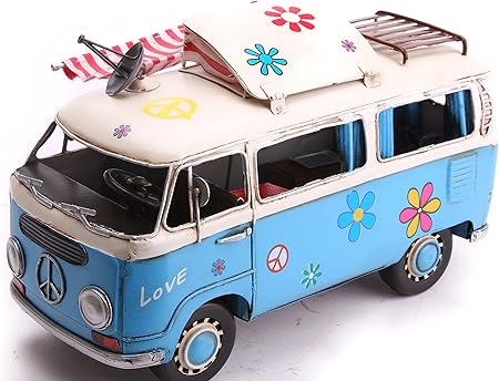 Amazon ブリキのおもちゃ 車 アンティーク仕上げのレトロなワーゲンバンタイプ キャンピングカー 衛星アンテナ 色青 インテリアに ｂｃ008 1 プラモデル 通販