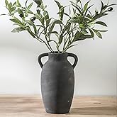 Lyeec Terracotta Farmhouse Flower Vase, 9.6 Inch Ceramic Rustic Vase with 2 Handles, Decorative Vase Boho Decor for Home Decor, Table, Living Room, Shelf Decoration