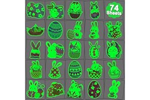 CHARLENT Glow in The Dark Easter Temporary Tattoos for Kids Party Supplies - 74 Individually Sheets Luminous Easter Egg Bunny Tattoos for Boys Girls Party Favors Goodie Bag Fillers