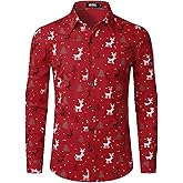 JOGAL Mens Christmas Shirts Santa Claus Party Long Sleeve Button Down Shirts