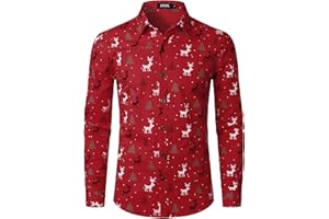 JOGAL Mens Christmas Shirts Santa Claus Party Long Sleeve Button Down Shirts