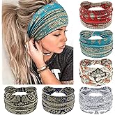 Awumbuk Wide Headbands for Women Knotted No Slip Head Bands Soft Turban Headband Hair Accessories Boho African Solid Color Head Wraps for Women Yoga Workout Pack of 6