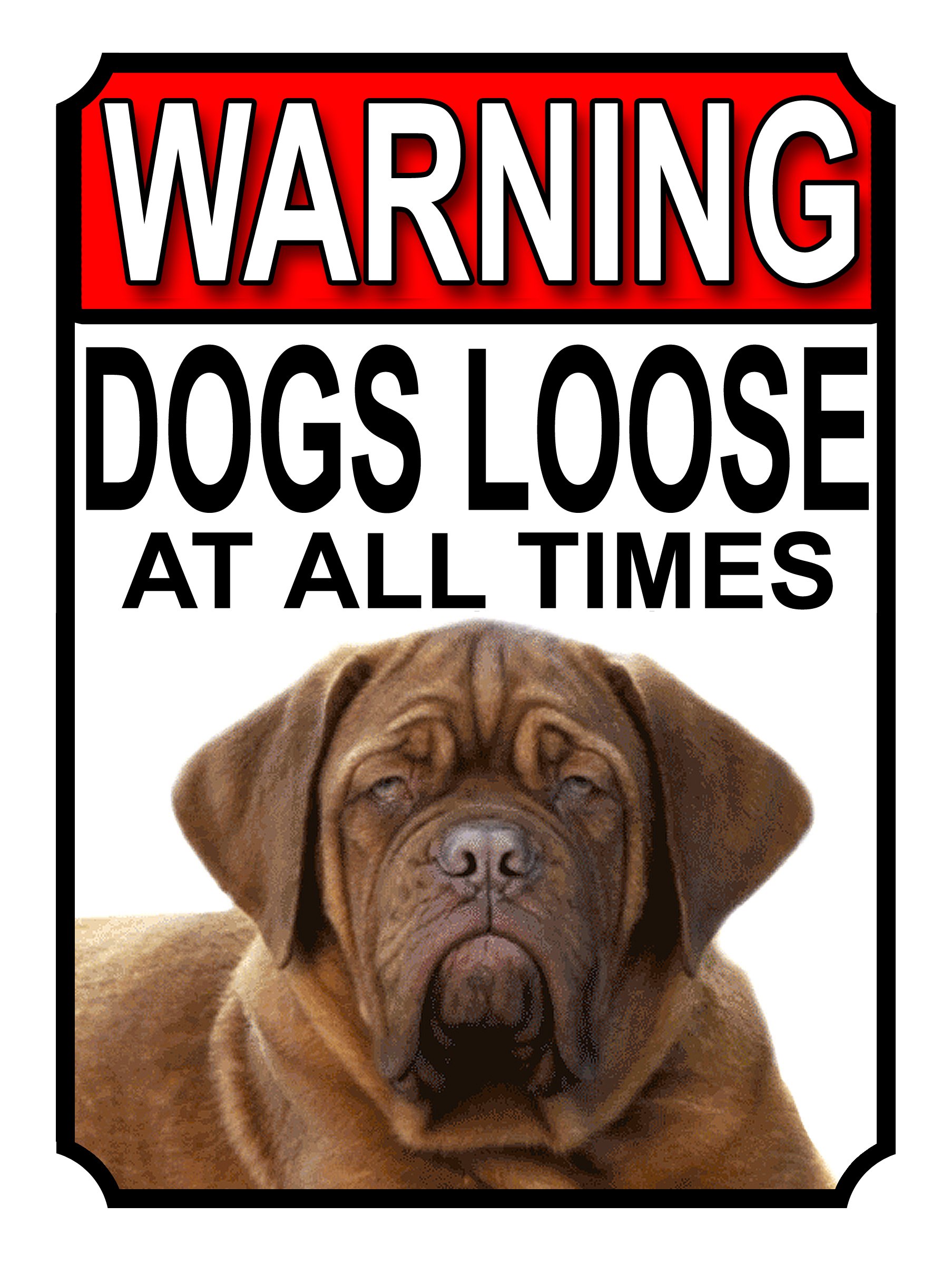 SHAWPRINT WARNING DOGS LOOSE AT ALL TIMES METAL GATE SIGN DOGUE-DE-BORDEAUX 200MM X 150MM (1261H1) — image 1