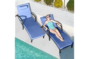 ZZWHOM Chaise Lounge Chairs Outdoor Set of 2, Comfy Outside Wicker Patio Pool Lounge Chair w/ 5 Adjustable Back Angle, Cup Holder, Thicken Cushion