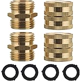 M MINGLE Garden Hose Adapter, Male to Male, Female to Female, 3/4 Inch Brass Connector, 4-Pack with Extra 4 Washers