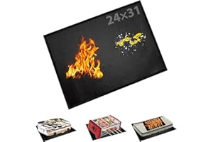 BAKEWAY Under Grill Mats for Outdoor Tabletop Grill - 24 X 31 inch Fireproof-Grill Mats Easy to Clean Reusable Grill Mat, Heat Resistant Grill Table Mat, Fireproof & Waterproof & Oil Proof BBQ Mat