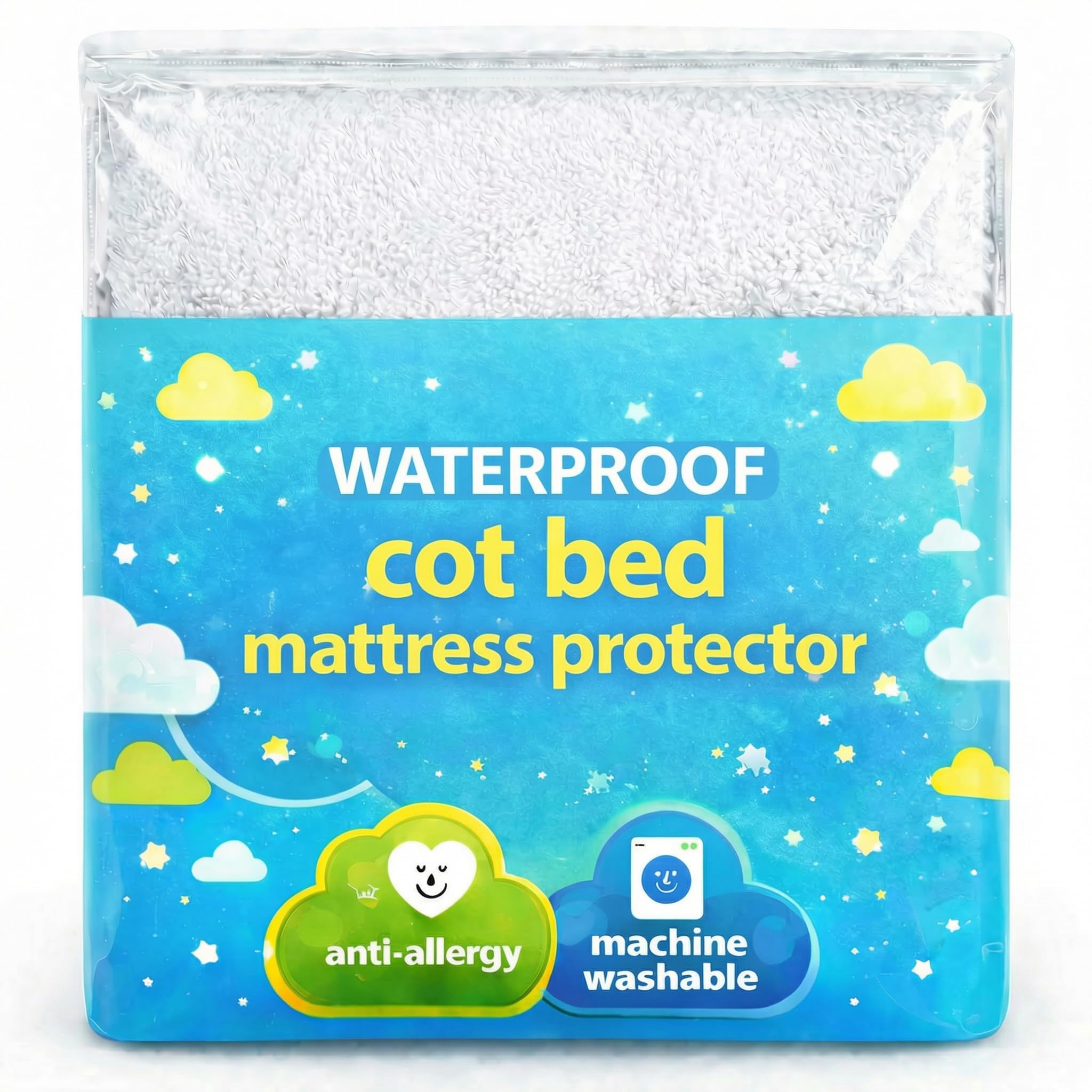 Sheet Story Cot Bed Mattress Protector Waterproof - 140x70cm Size - Hypoallergenic, Super Soft, Terry Bamboo Fabric - Mattress Protector Cot Bed - White