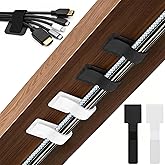 80 PCS Hook and Loop Cable Ties, Self Adhesive Cable Management Strap | Reusable Cord and Wire Organizer Clips for Under Desk, Computer, TV, Gaming Setup, Home Office and Kitchen, Black and White