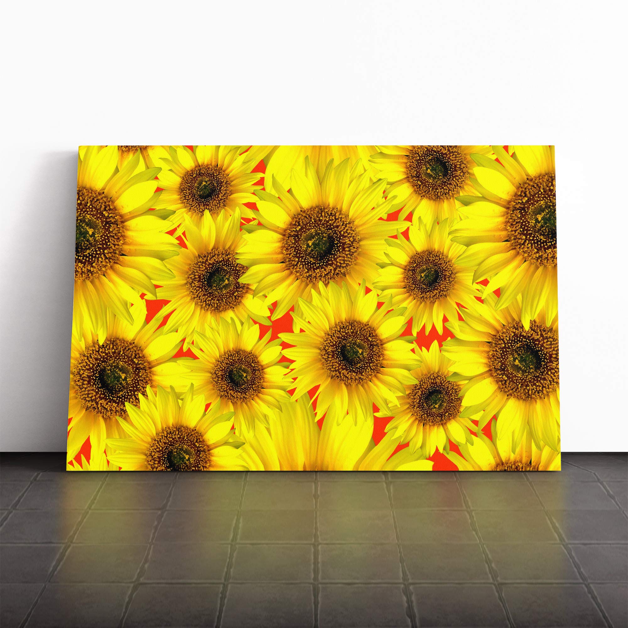 Flower Yellow Sunflowers (6) Canvas Print | Gallery Wrapped 30mm Frame Wall Art | 20x14 inches | Ready to Hang | Modern Floral Picture | Living Room Bedroom Lounge Office