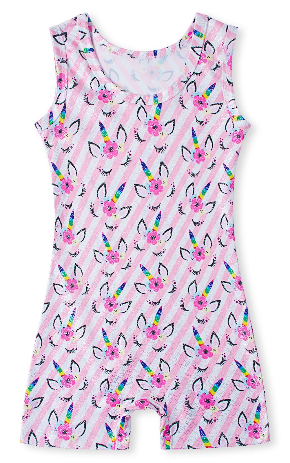 Little Girls Fashion Leotards Pretty Gymnastics Biketards Pink White Stripes Floral Unicorns Pattern 6-7 Years Dance Ballet BodySuits Unitard Biketard for Nieces Granddaughter Birthday Gift Present