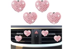 CARLEEF 4PCS Heart-Shaped Car Vent Clips with Rhinestone,Bling Air Vent Clips Car Decorations,Premium Shiny Car Clips for Vents CCar Accessories Interior for Cars,Trucks,SUVs (Pink)