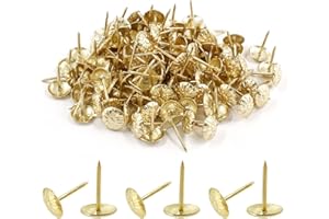 Bivethoi 120 Pcs Vintage Upholstery Tacks, 7/16" Dia Gold Metal Chrysanthemum Shape Thumb Tacks Decorative Furniture Nails for Wooden Upholstery or DIY Projects