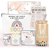 18th Birthday Gifts for Girls 18 Year Old Girl Birthday Gifts for 18 Year Old Girl Gift Ideas Happy 18th Bday Decoration Presents Set with Glass Cup Makeup Bag Candle Necklace Keychain for Daughter