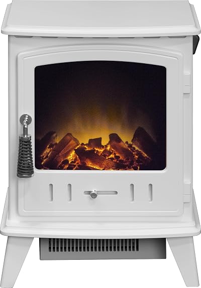 Adam Aviemore Pure White Enamel Corded Electric Stove Heater LED Log Flame