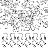 300Pcs U-Shape Brass Wire Guardian, 0.7mm Hole Wire Guards for Jewelry Making, Wire Guard Loops Thread Protector for Necklace Bracelet Pendant Earring Making Beading DIY Crafts Accessories (Silver)