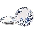 Bico Watercolor Blue Flower Ceramic 8.75 inch Scalloped Salad Plates, Set of 4, for Salad, Appetizer, Microwave & Dishwasher Safe