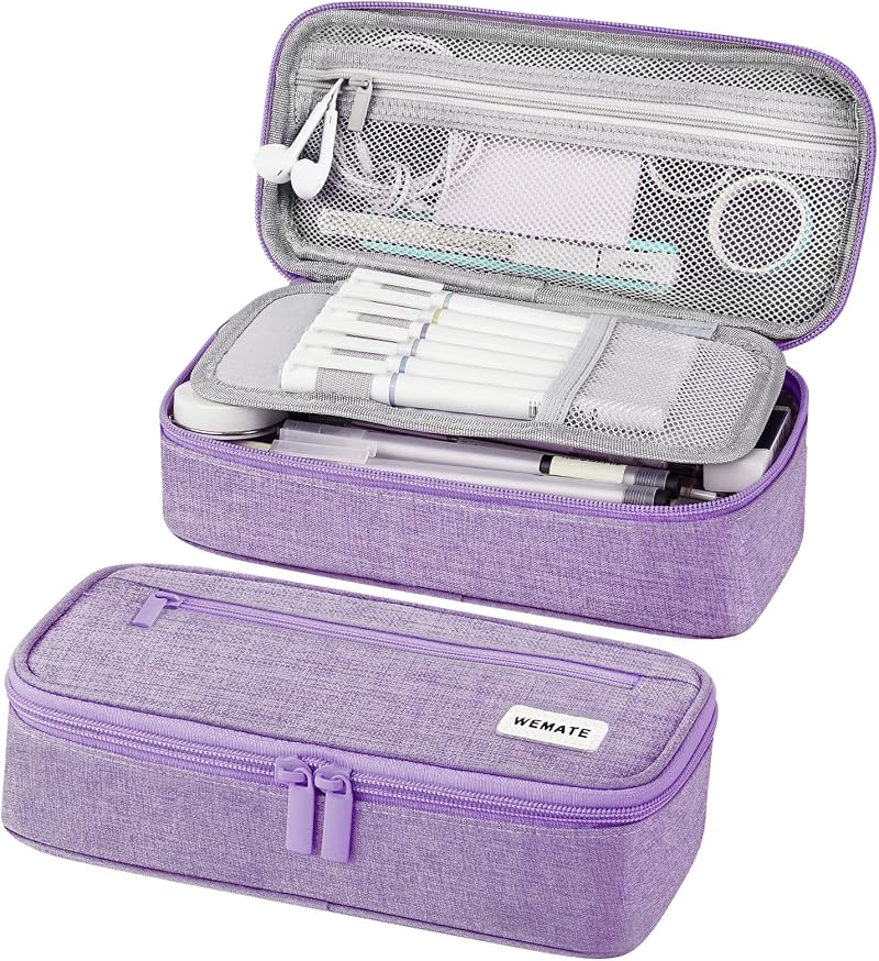 WEMATE Large Pencil Case Aesthetic Canvas Large Capacity Purple 9x4.3x2.4in
