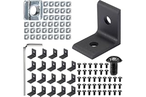BELLA BAYS 20Sets 2020 Aluminum Extrusion Connector 90 Degree Corner Bracket Black Accessories for 6mm Slot Extrusion Profile with 40pcs Sliding T Nuts 40pcs Hex Socket Cap Screw Bolts 1pc Wrench