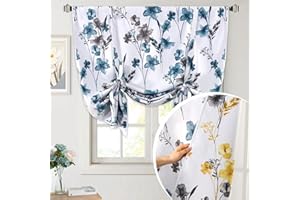 H.VERSAILTEX Reversible Tie Up Curtains Cattleya Floral Printed Rod Pocket Panel for Small Window - Reversible in Blue/Yellow - 42" Wide by 45" Long