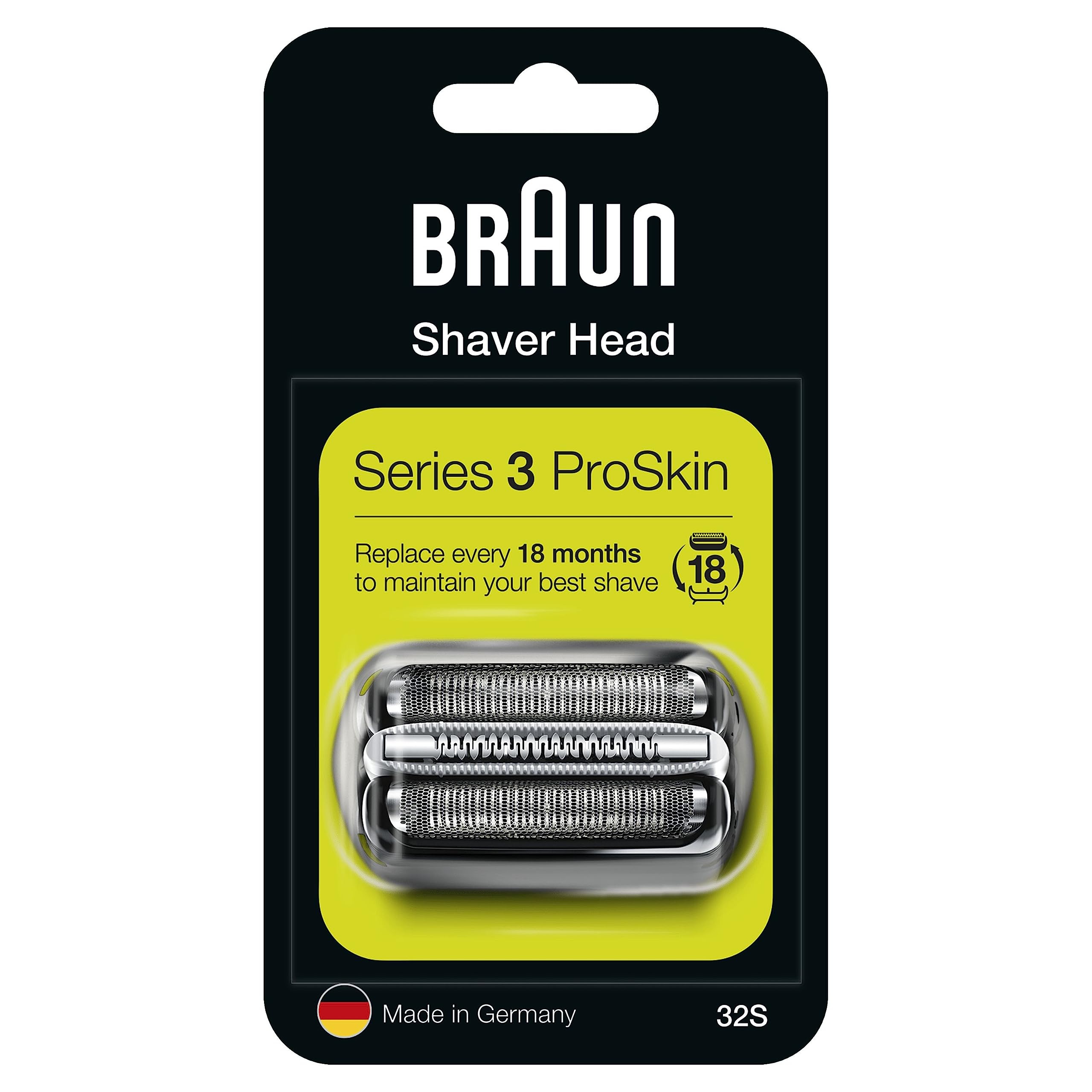 Braun Series 3 Electric Shaver Replacement Head, Easily Attach Your New Shaver Head, Compatible with All Series 3 ProSkin Electric Shavers, 32S, Silver