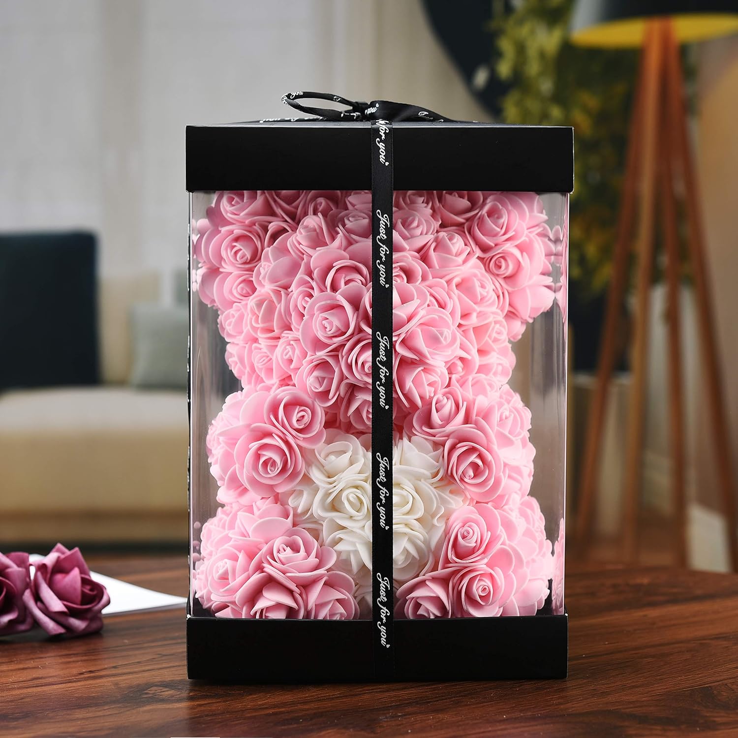 Amazon Com Rose Bear 10inch Rose Teddy Bear Over 250 Dozen Flowers Gifts For Mom Birthday Gifts For Women Girlfriend Gifts W Clear Gift Box Light Pink 10in Kitchen Dining