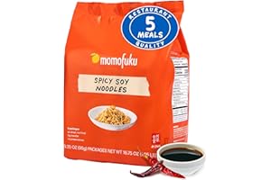 Momofuku Spicy Soy Ramen Noodles by David Chang, 5 Count (Pack of 1) Air-Dried Vegan Instant Noodles with Sauce