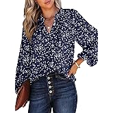 Dokotoo Women's Casual V Neck Alicia Floral Print Smocked Long Sleeve Chiffon Blouses Bohemian Top Shirts
