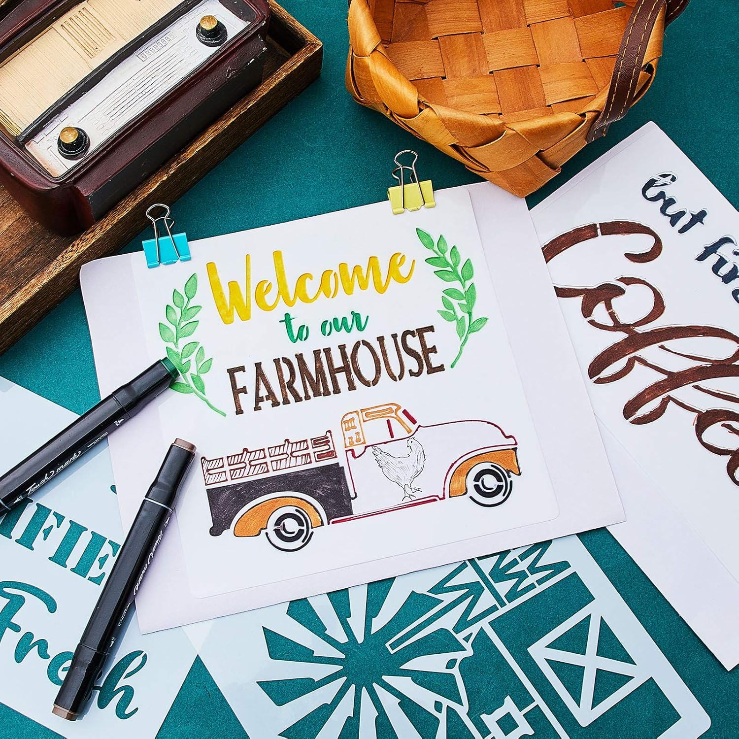 10 Pieces Farmhouse Stencils Farm Reusable Stencils Farm Theme Painting Stencils for Scrapbooking Drawing Tracing DIY Furniture Wall Floor Fabric Decors, 2 Sizes and 10 Patterns : Kitchen & Dining