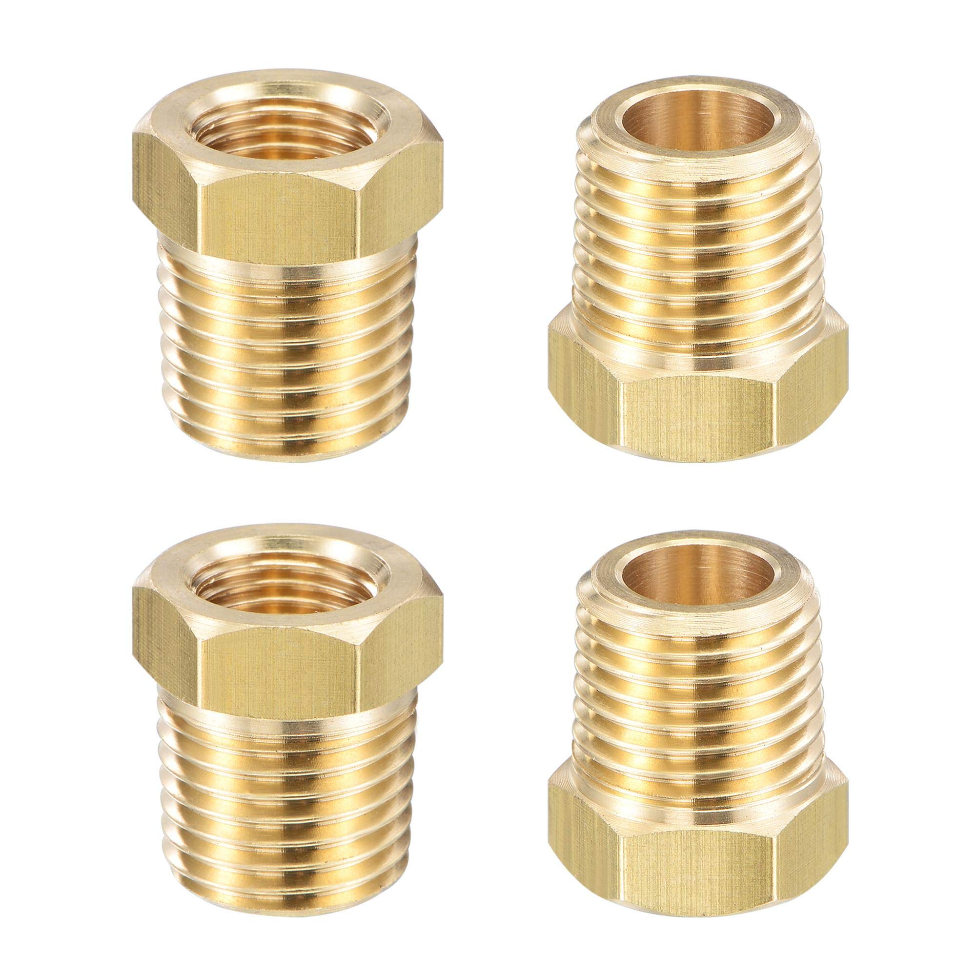 sourcing map Brass Pipe Fitting Reducer Adapter 1/4" BSPT Male x 1/8" NPT Female for Water Oil Air Pressure Gauge Temp Sensor, 4pcs
