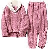 Tanming Womens Fluffy Pajamas Set Fleece Pullover Pants Plush Loungewear Sleepwear