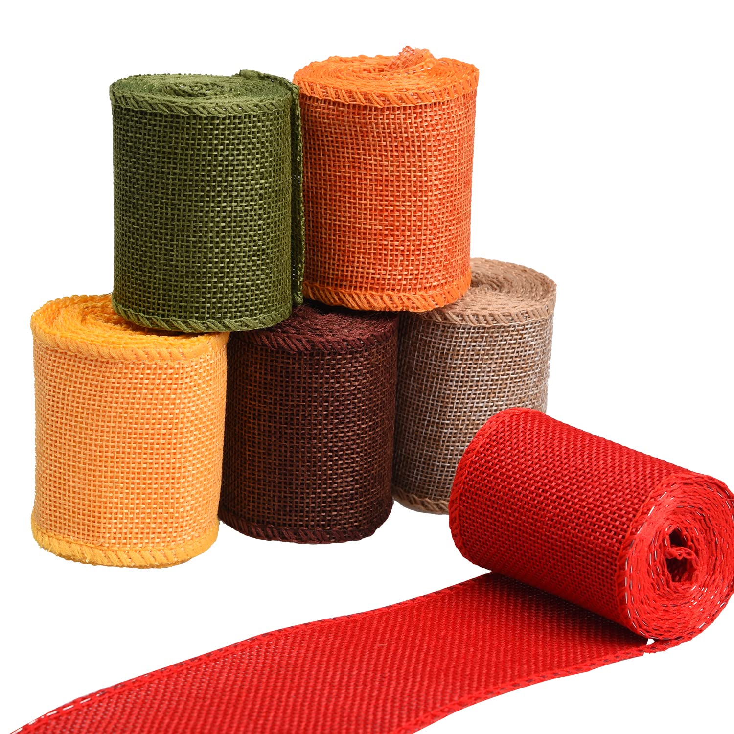 Euvoym 6 Rolls 6 Colors Christmas Burlap Ribbon Linen-Like Fabrics Ribbon Rolls Wrapping Ribbon for Gift Wrapping DIY Gift