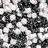120PCS Red Dice Beads, Fun Beads for Bracelets, Black & White Acrylic Bead for Jewelry Making, Dice Spacer Cube Loose Beads for Bracelet Necklaces Lanyard DIY Handicrafts
