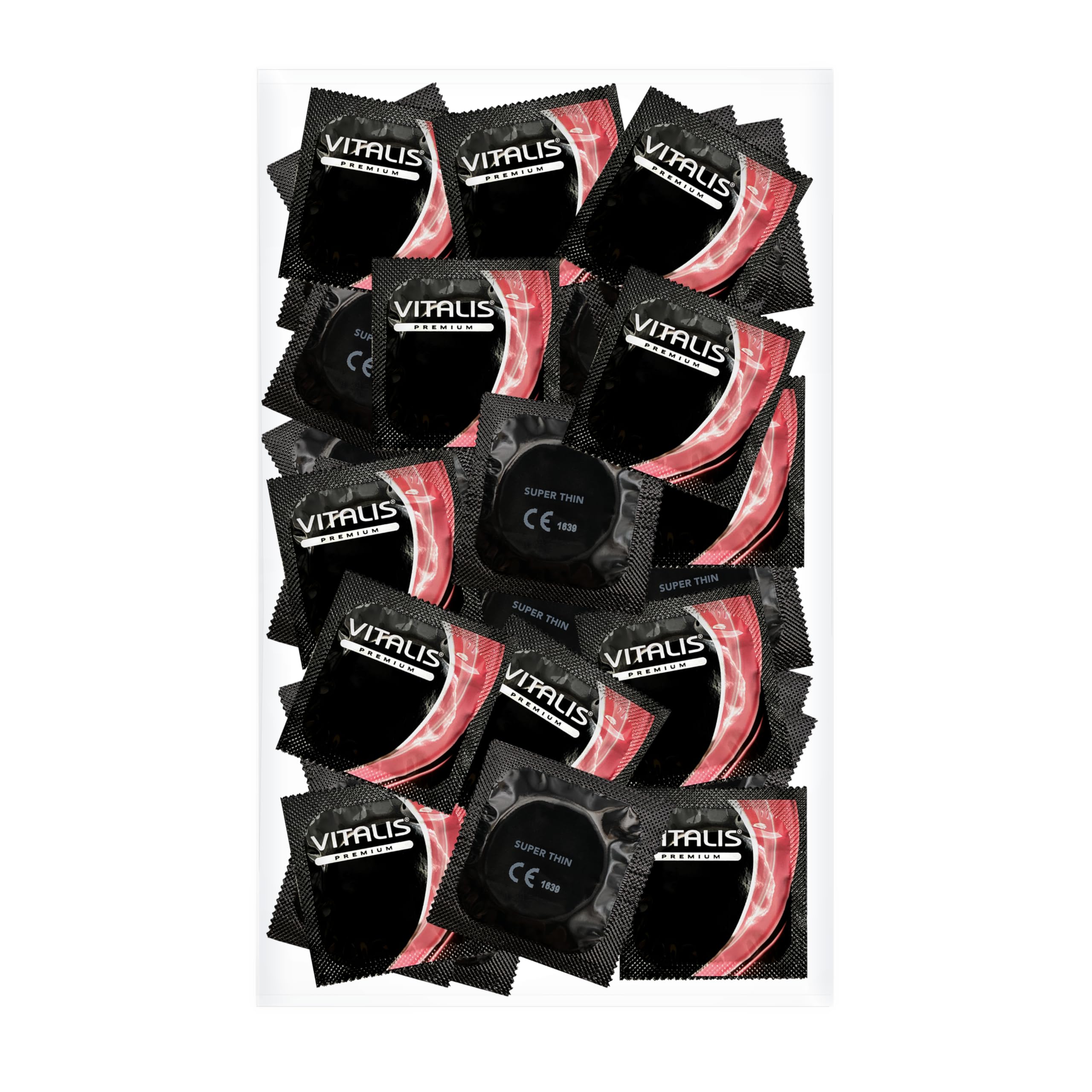 VITALIS 100 Condoms Pack Super Thin I Nominal Width 53 mm I Ultra-Thin Transparent Condoms I 100 Premium Condoms with wall Thickness 0.055 mm I Ultra-Soft Smooth Condoms for Men